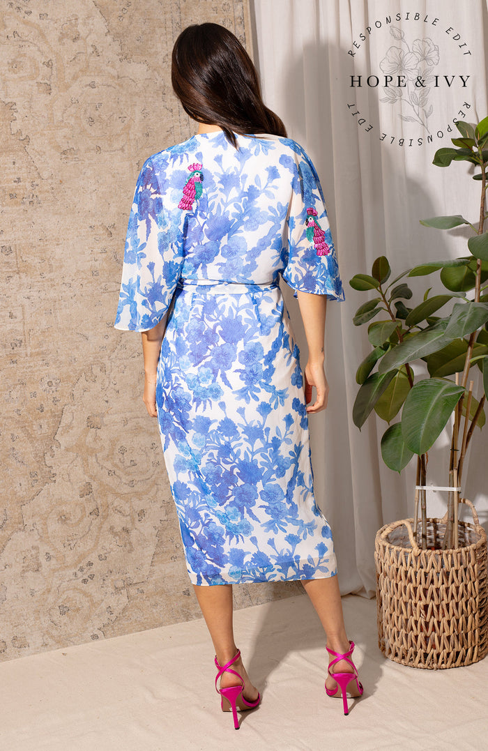 THE HEIDI WRAP DRESS (BLUE/WHITE)