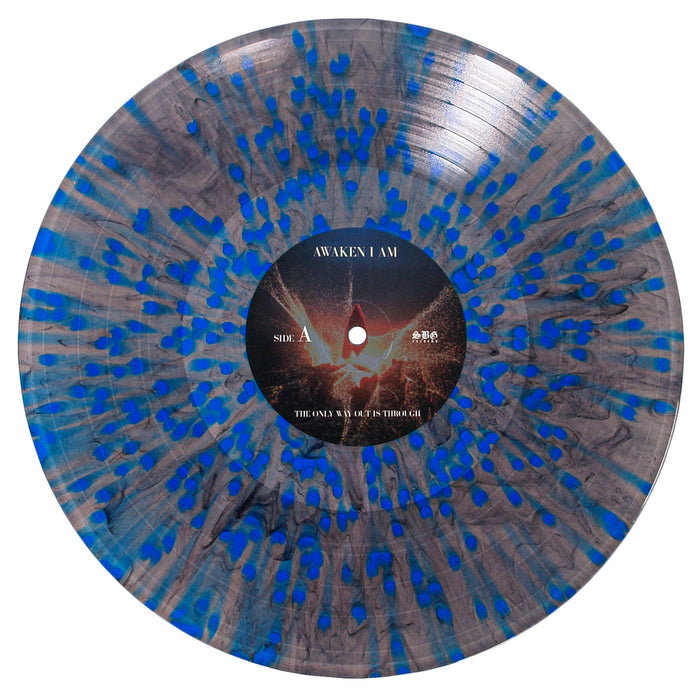 Awaken I Am Grey w/ Splatter Vinyl LP features a marbled base with blue splatter and a center label showing bright light through clouds. Includes The Only Way Out Is Through full album digital download.