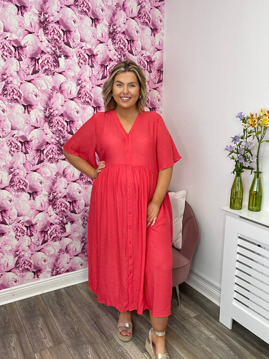 TULA BUTTON MIDI DRESS (TEABERRY)