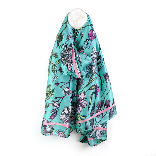 Turquoise Botanical Silk Feel Scarf