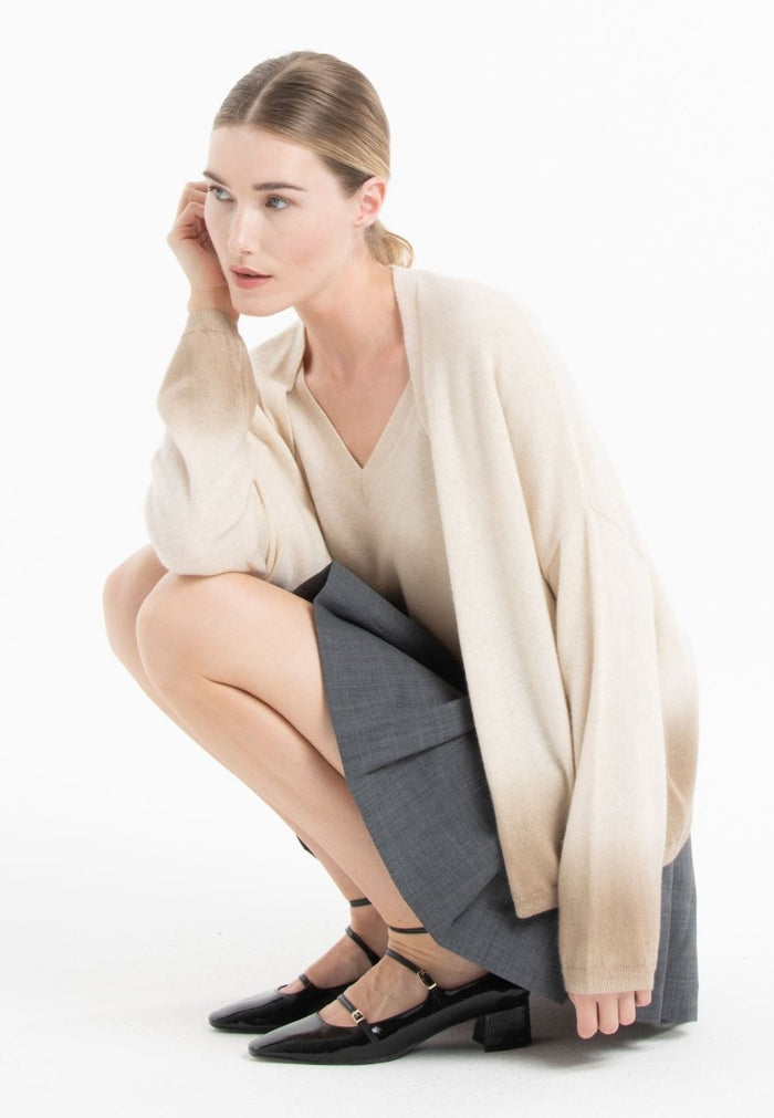Gilet cachemire beige clair/beige foncé femme - NAMI 12