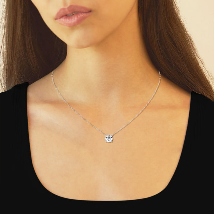 VossAgin - 2.00 CTW Lab Grown Round F/G VS1 Diamond Floating Solitaire Pendant in 14K White or Yellow Gold – AGI Certified - White Gold