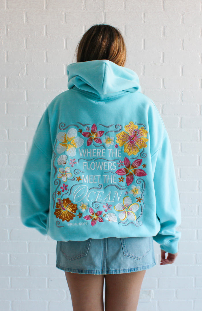 Where the Flowers Meet the Ocean Hoodie (Turquoise)
