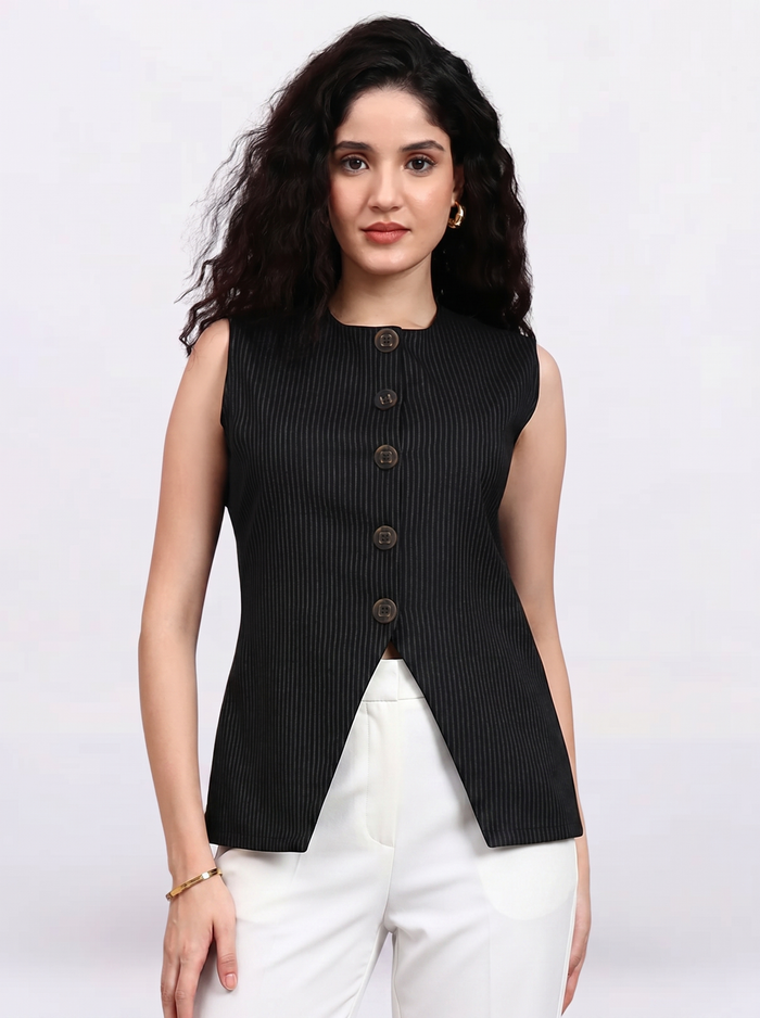 Women Black Pinstripe Top