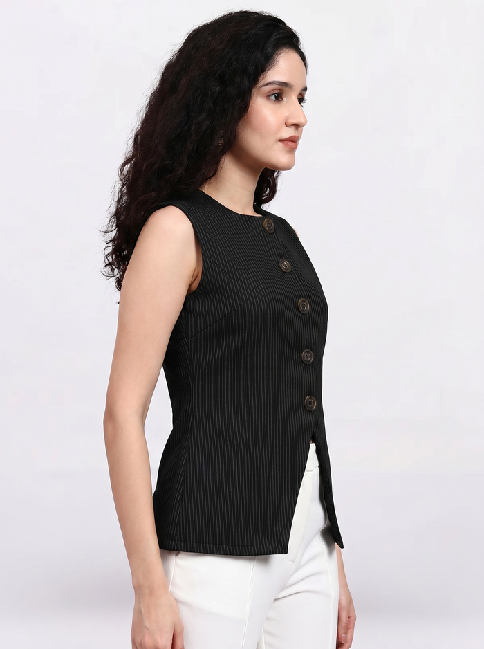 Women Black Pinstripe Top