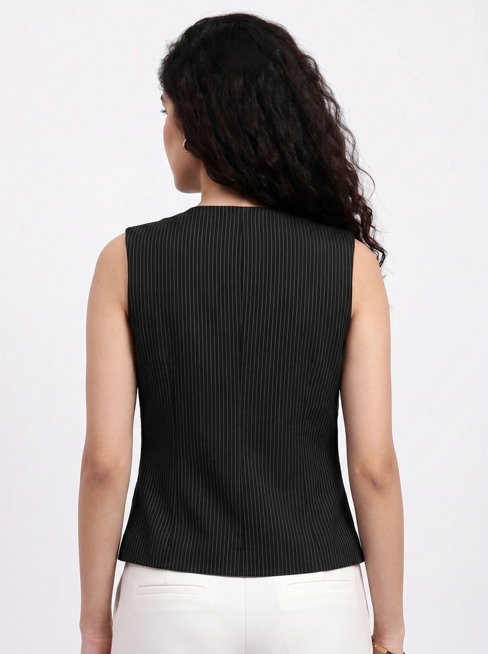 Women Black Pinstripe Top