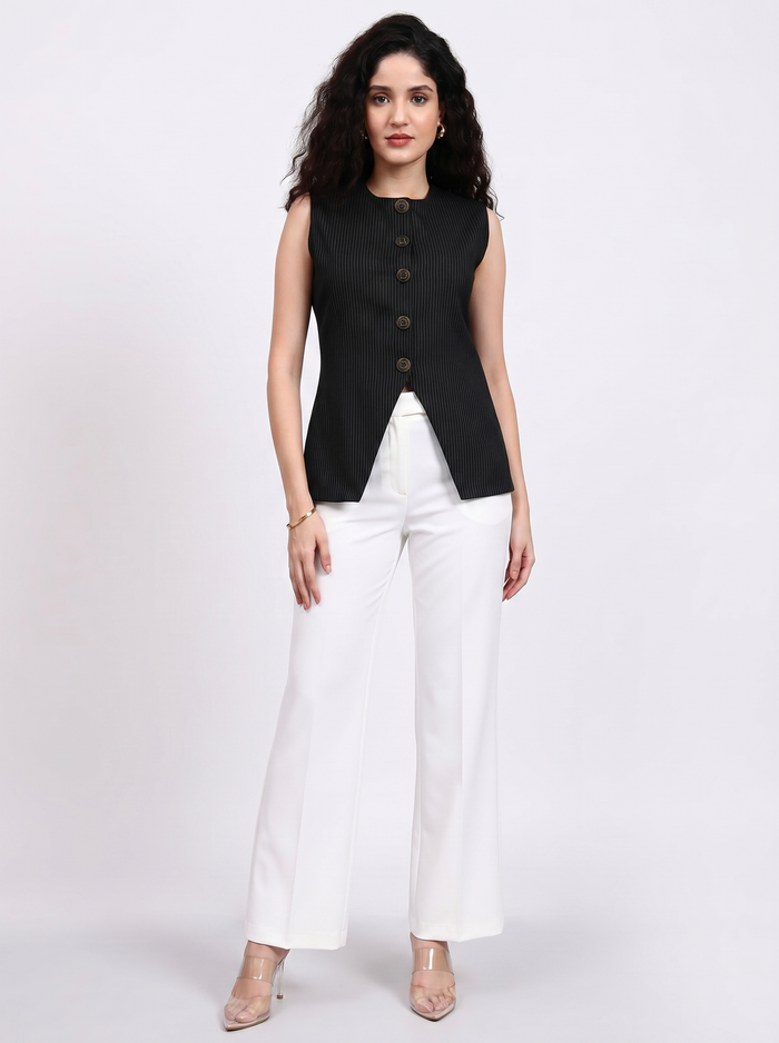 Women Black Pinstripe Top