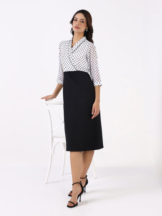 Women Black Polka Dot Knee Length Dress