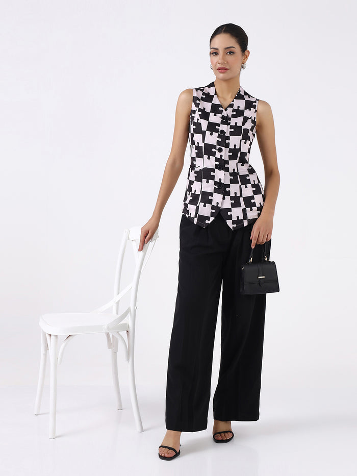 Women Black & White Geometric Printed Co-ord Set