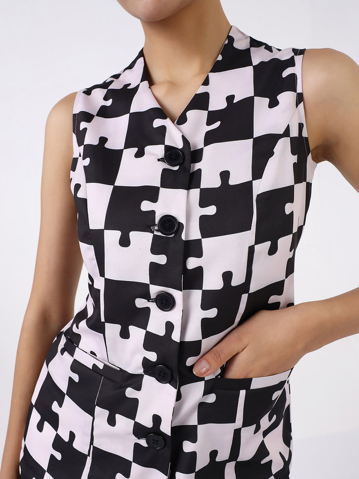 Women Black & White Geometric Printed Co-ord Set