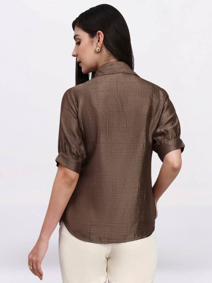 Women Brown Modern casual Floral Embroidery Shirt