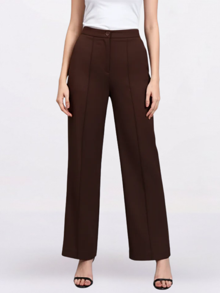 Women Brown Stretch Straight Fit Trouser