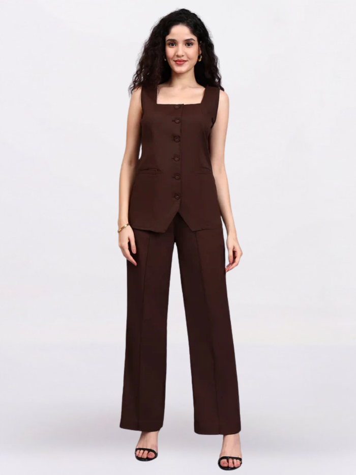 Women Brown Stretch Straight Fit Trouser