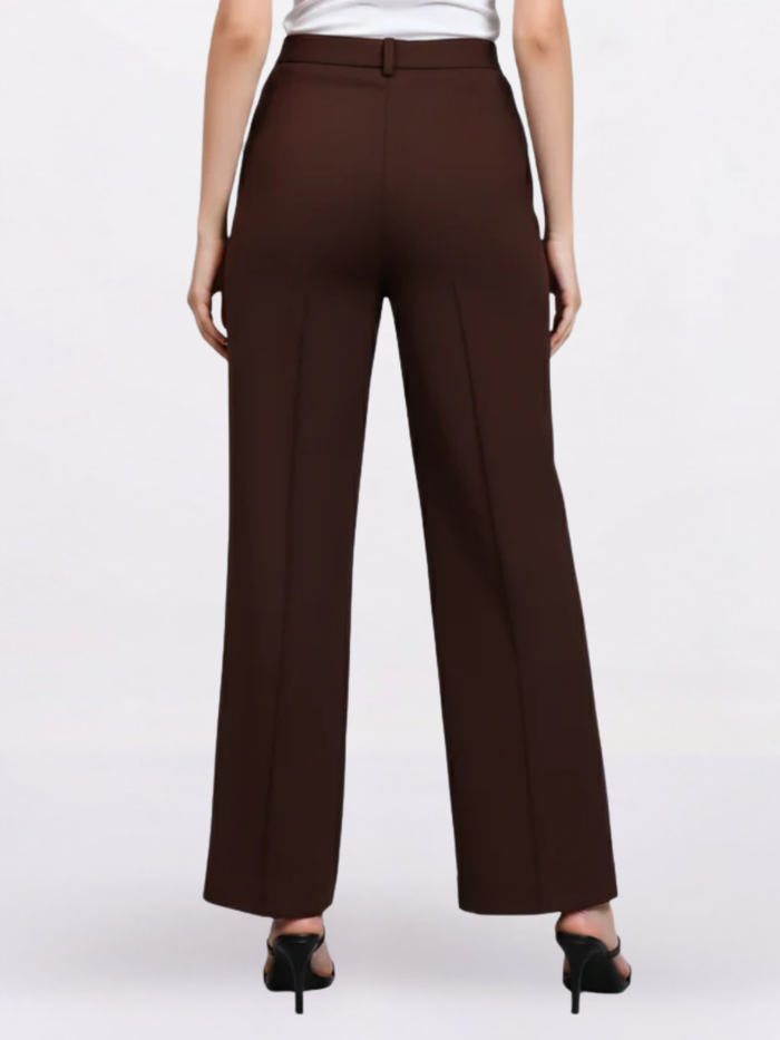 Women Brown Stretch Straight Fit Trouser