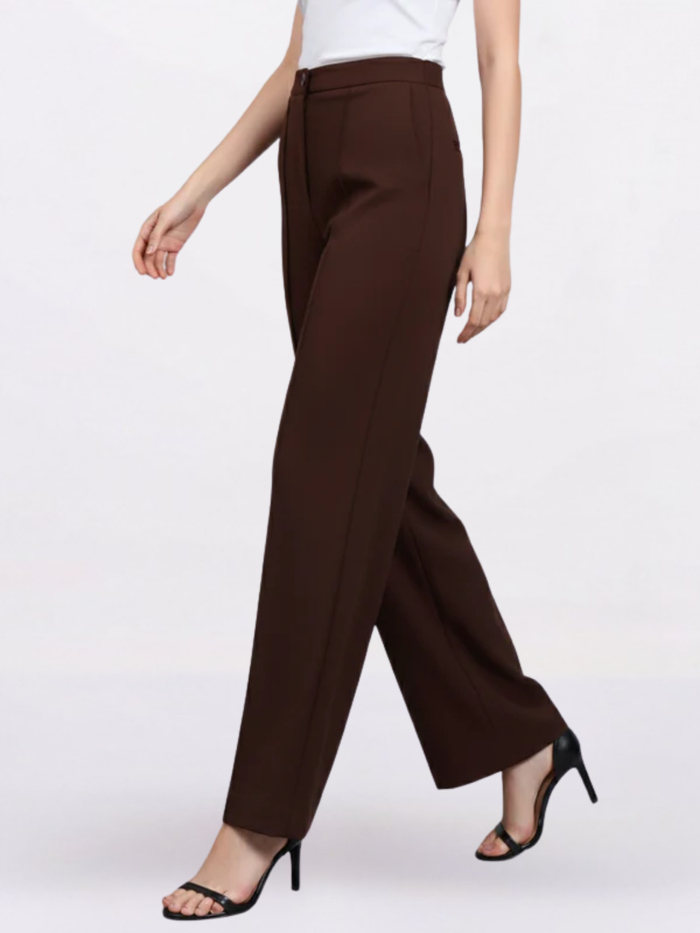 Women Brown Stretch Straight Fit Trouser