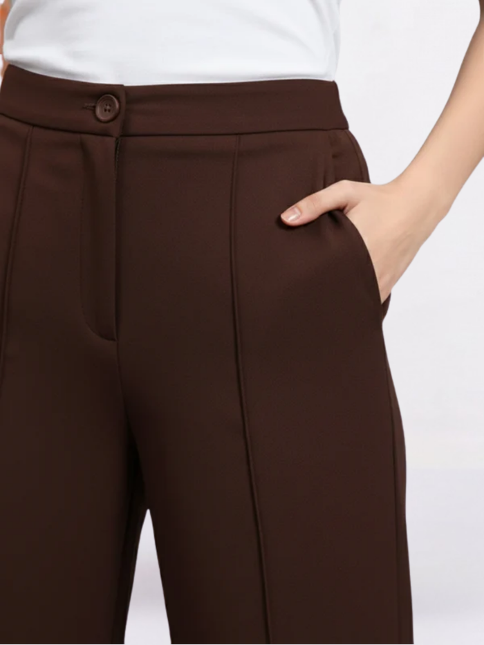 Women Brown Stretch Straight Fit Trouser