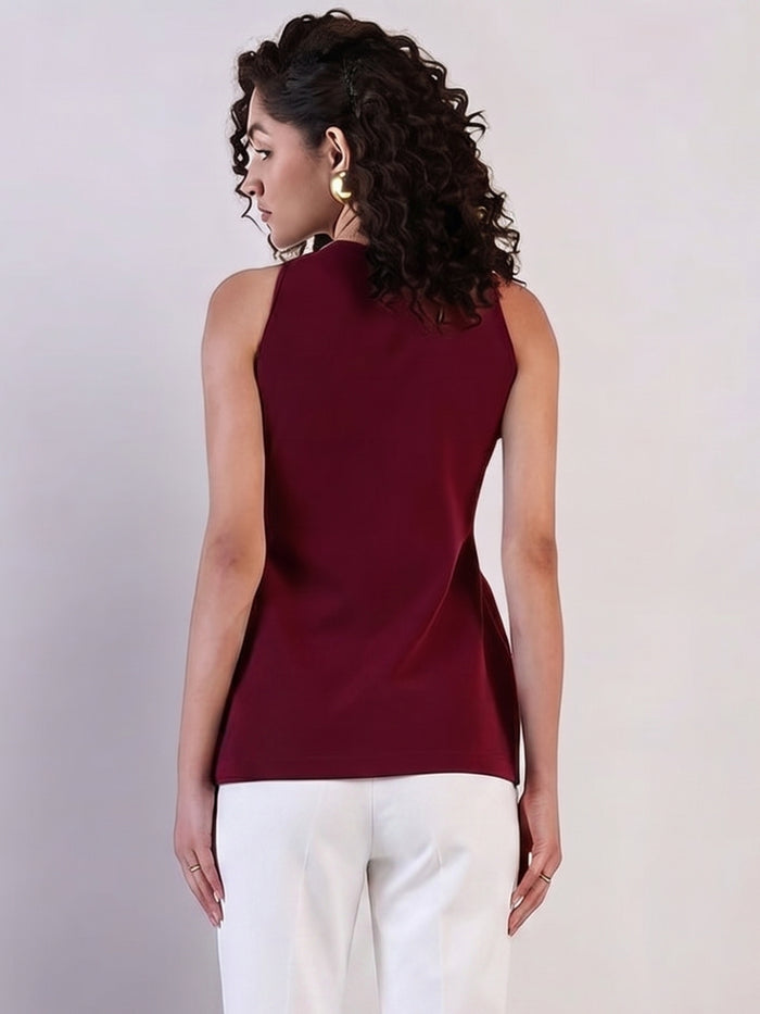 Women Burgundy Double Breasted Top