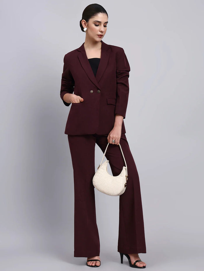 Women Burgundy High-Rise Fit & Flared Trouser