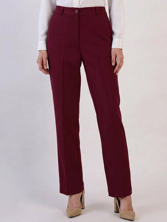 Women Burgundy High-Rise Trousers