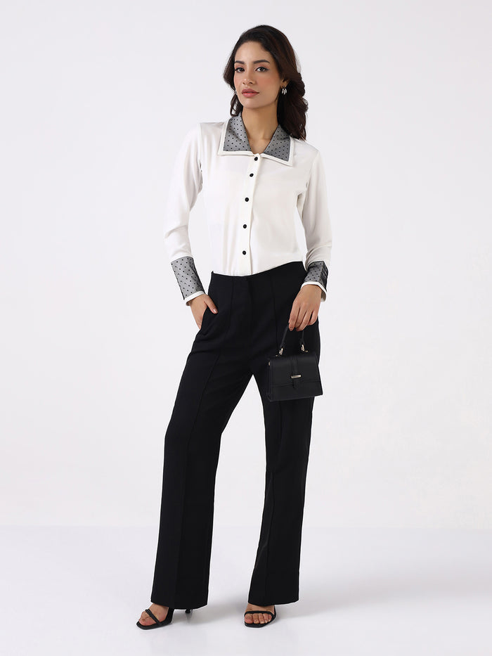 Women Classic White Contrast Collared Shirt
