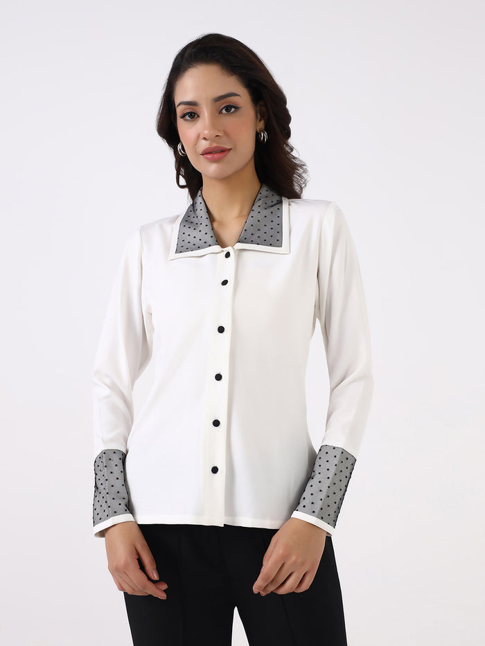 Women Classic White Contrast Collared Shirt