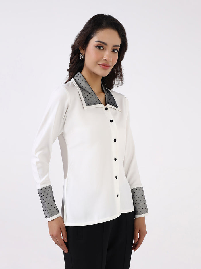 Women Classic White Contrast Collared Shirt