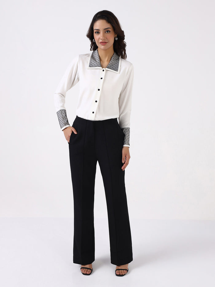 Women Classic White Contrast Collared Shirt