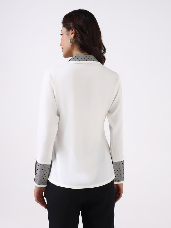Women Classic White Contrast Collared Shirt