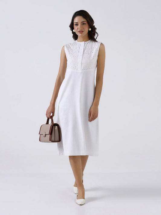 Women Classic White Cotton A-line Dress