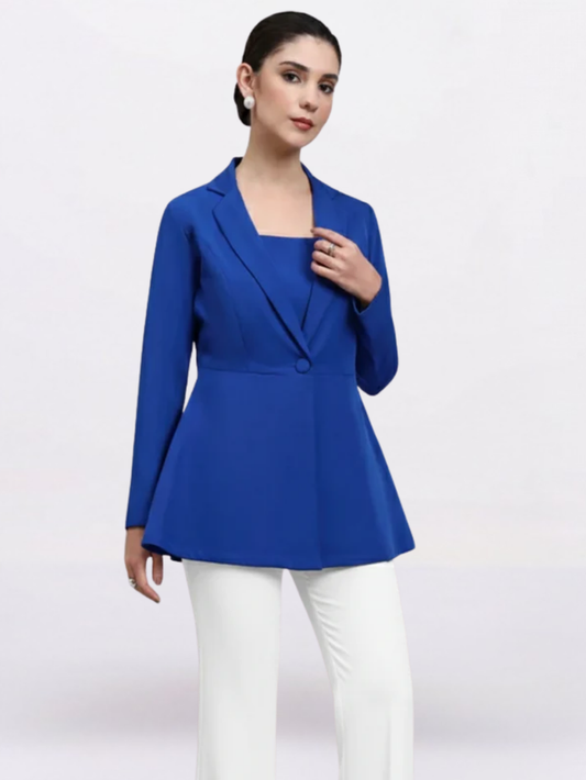 Women Cobalt Blue Peplum Blazer Top