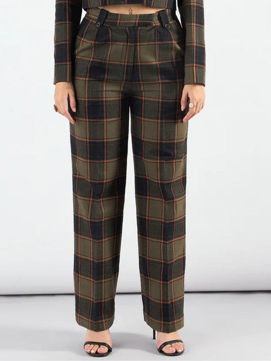 Women Green Toned Checkered Warm Trouser