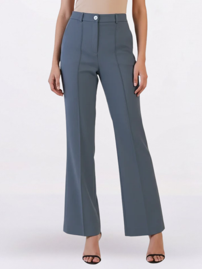 Women Grey Flared Mid-Rise Bootcut Trousers