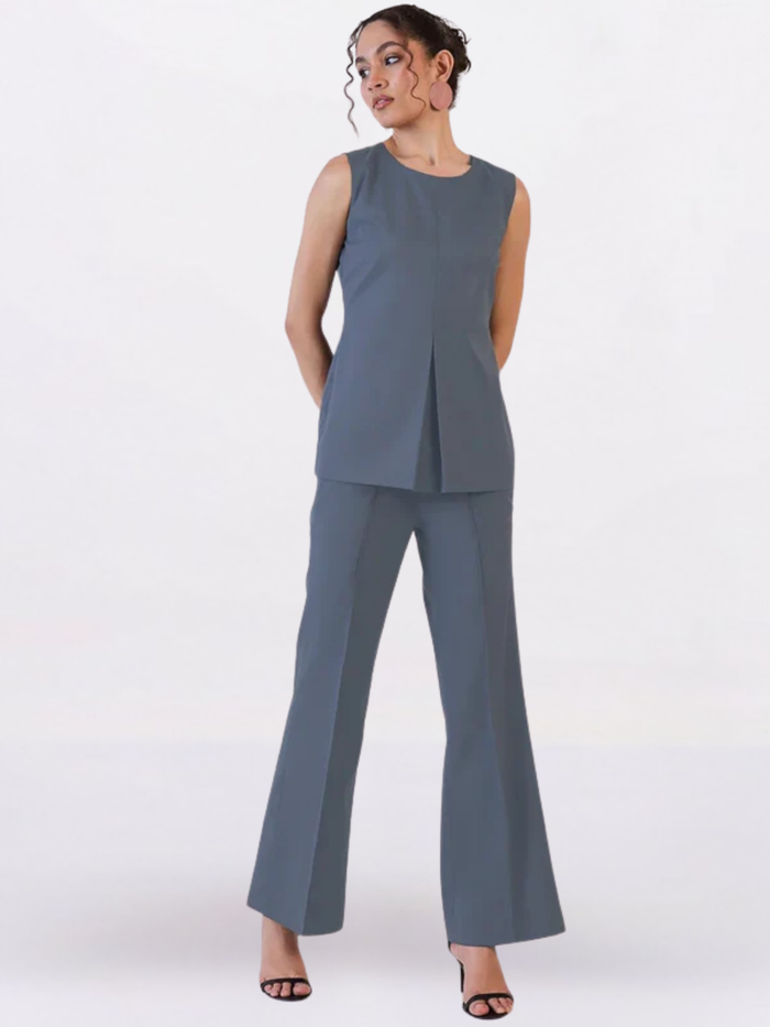 Women Grey Flared Mid-Rise Bootcut Trousers