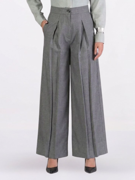 Women Grey High-Rise Pleated Trousers
