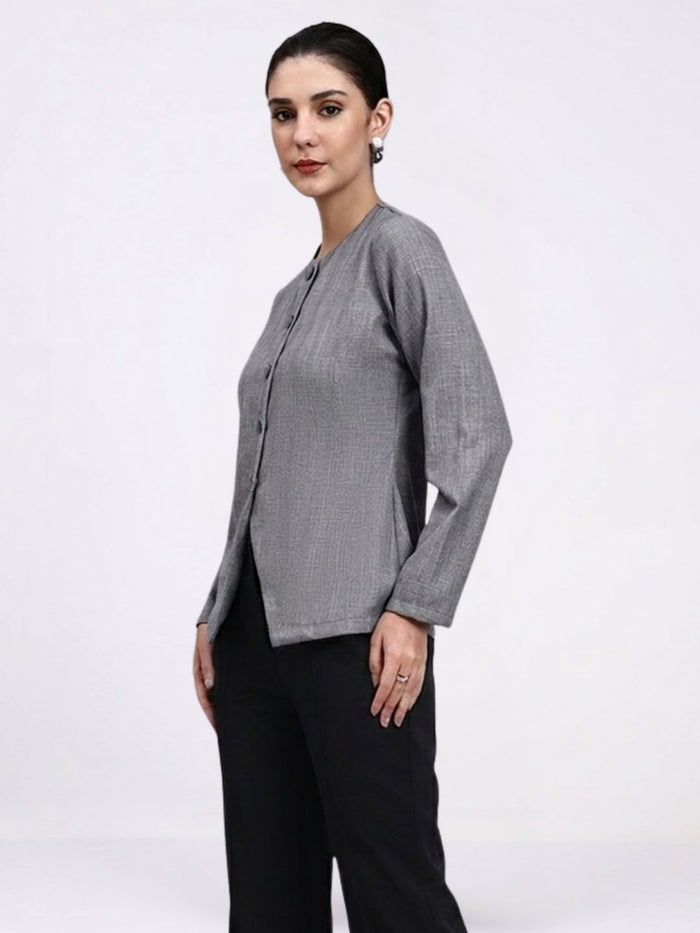 Women Grey Textured Top