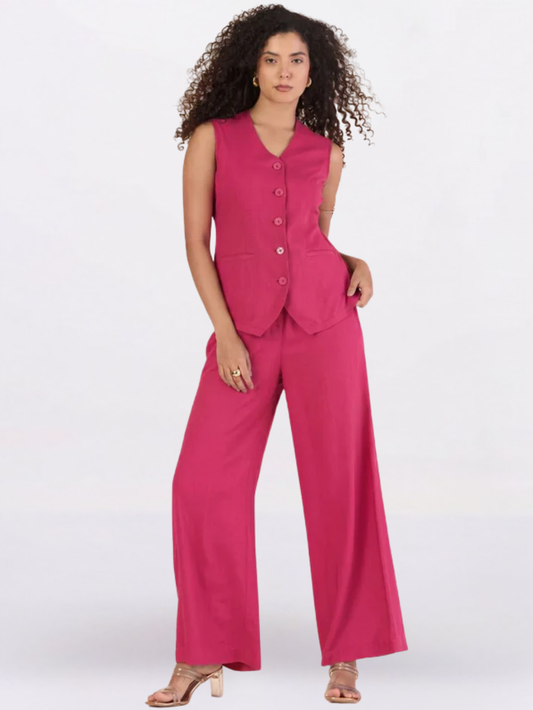 Women Hot Pink Sleeveless Co-Ord Set