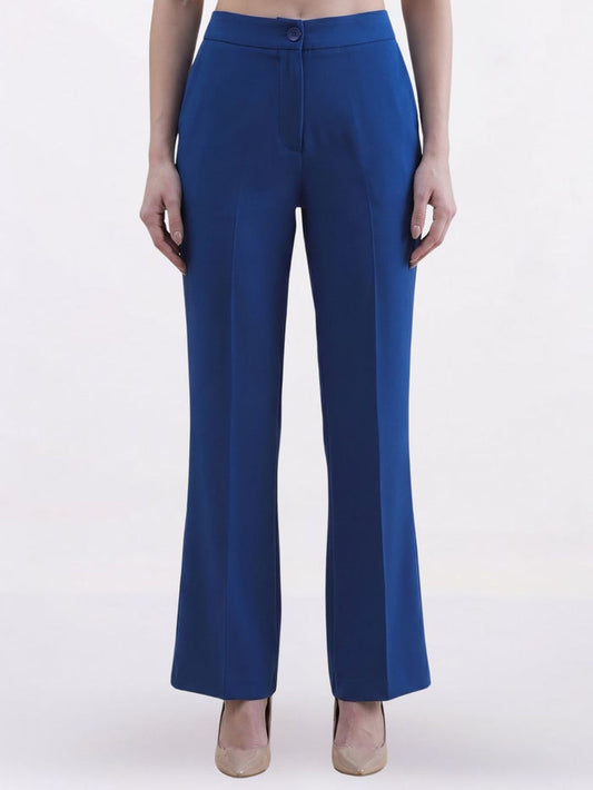 Women Ink Blue Stretch High Rise Flared Trouser