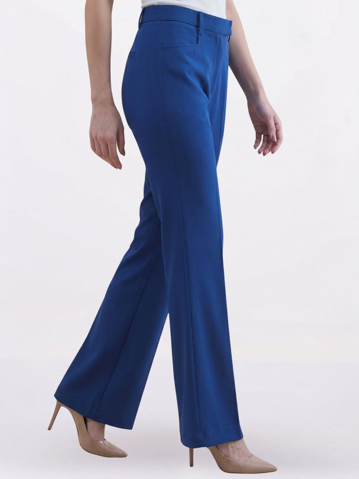 Women Ink Blue Stretch High Rise Flared Trouser