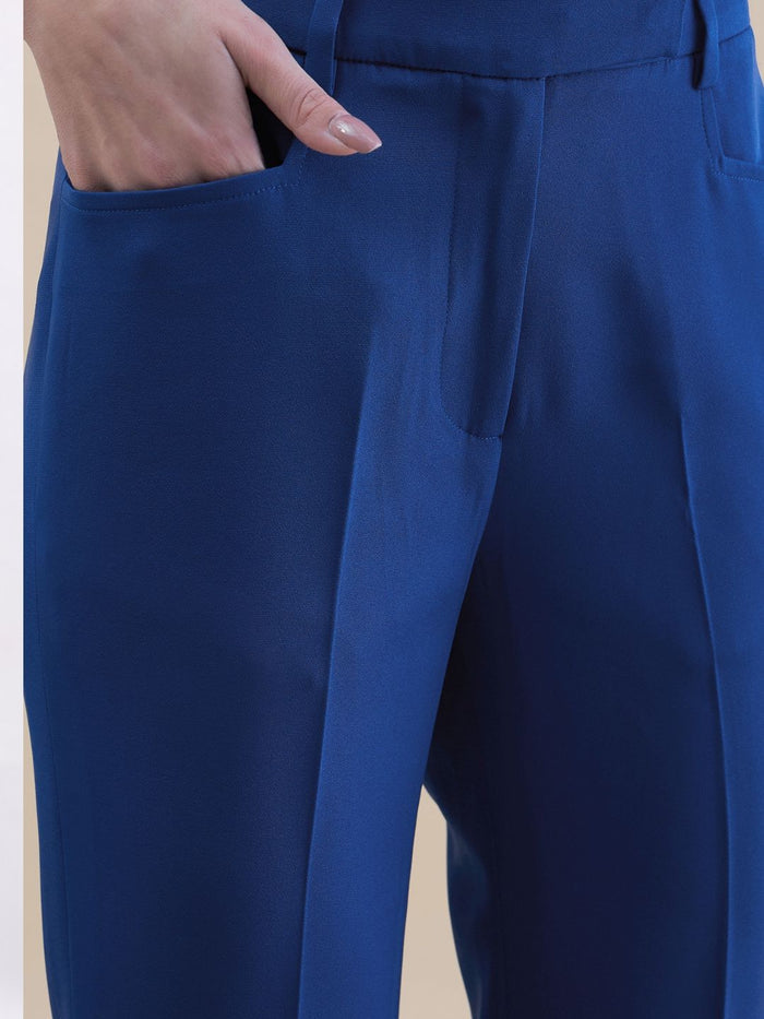 Women Ink Blue Stretch High Rise Flared Trouser