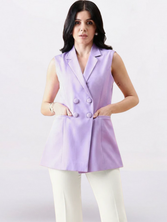 Women Lavender V-Neck Sleeveless Top