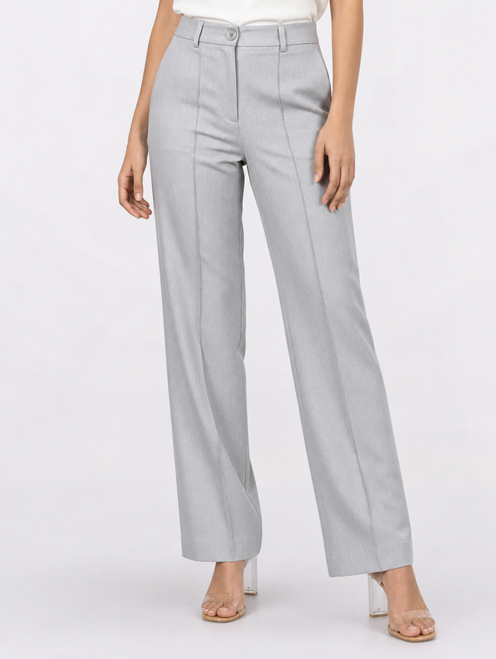 Women Light Grey Stretch Mid Rise Trouser