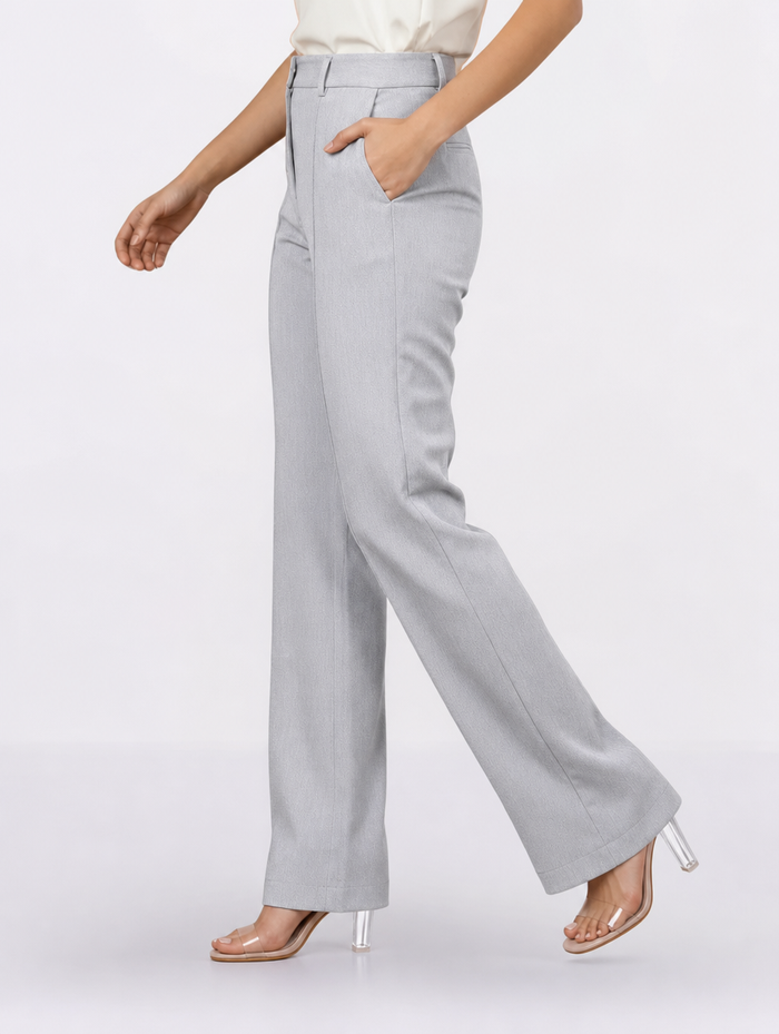 Women Light Grey Stretch Mid Rise Trouser