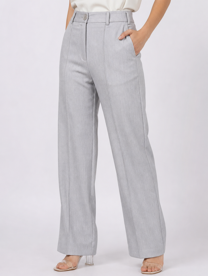 Women Light Grey Stretch Mid Rise Trouser