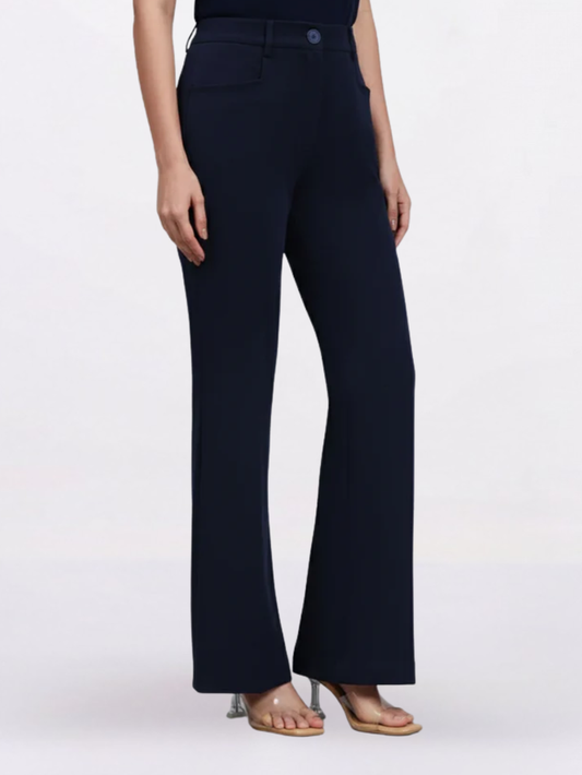 Women Navy Blue High-Rise Trouser