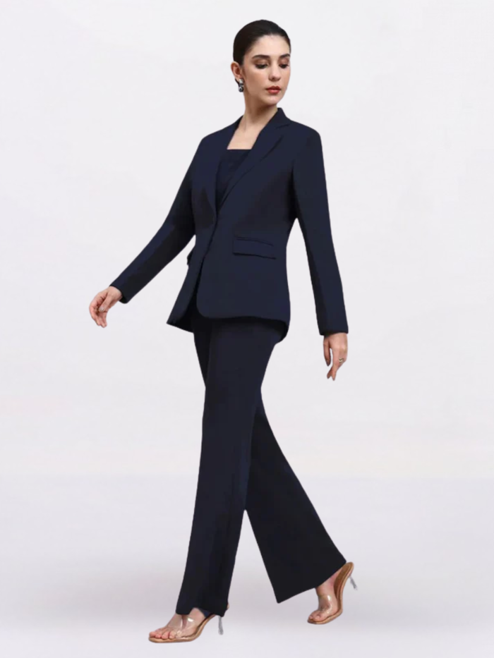 Women Navy Blue High-Rise Trouser