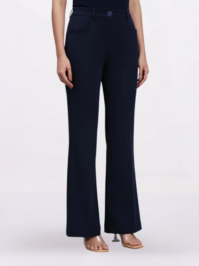 Women Navy Blue High-Rise Trouser