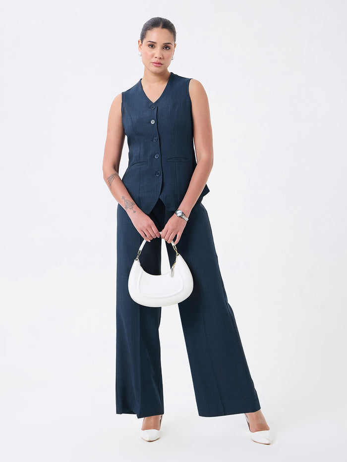 Women Navy Blue Sleeveless Co-ords