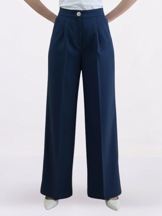 Women Navy Blue Straight Fit Trouser