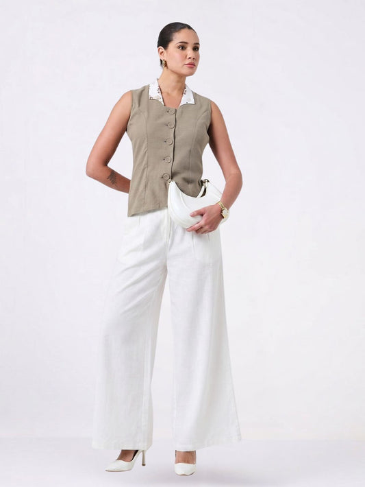 Women Olive Green Waistcoat Top