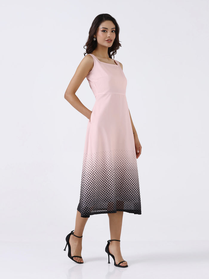 Women Peach Ombre Stretch Flared Midi Dress